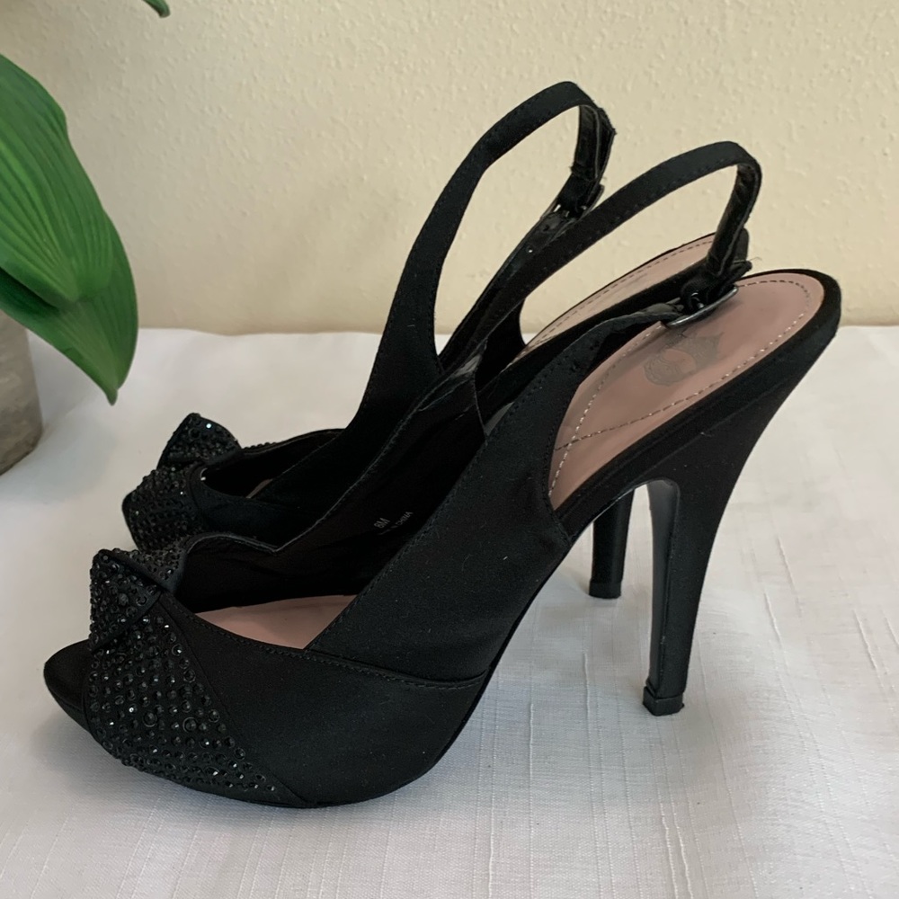Miss America "Grace" Slingback Platform
Peep-toe Stiletto Heels w/Crystal Bow 8